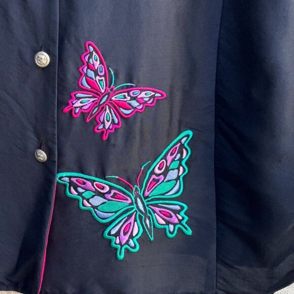 Bob Mackie Wearable Art Vintage Silk Embroidered Butterfly Appliqué Shirt Blouse - Picture 7 of 10